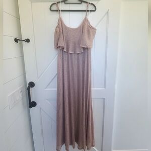 Show Me Your Mumu Dress Caitlin Cold Shoulder Floor Length Gold Shimmer 1041